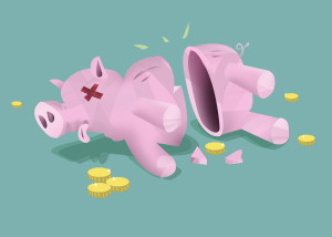 Lost Funds Broken Piggy Bank