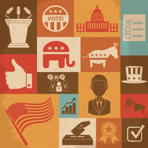 Retro political election campaign icons set. Vector illustration