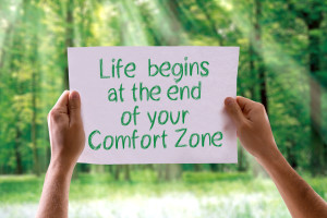 Life Begins at the End of your Comfort Zone card with nature bac